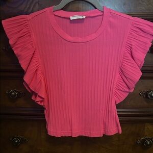 Vibrant Pink Ruffle Sleeve Blouse